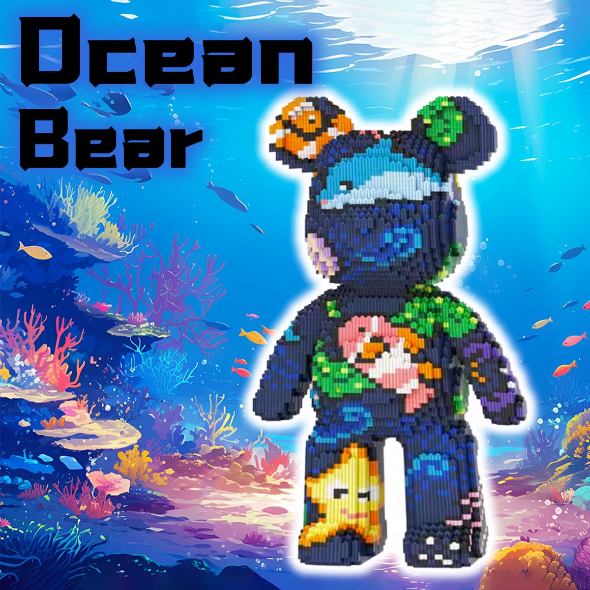 VIIOVOIIV Blue Graffiti Teddy Bear mid-section storage boosts organization while building.
