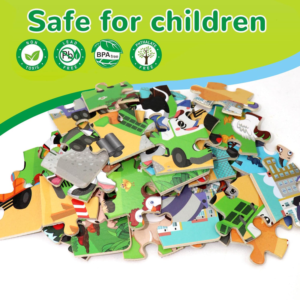 VIJYYZT wooden puzzle transportation theme builds spatial reasoning and sequencing.