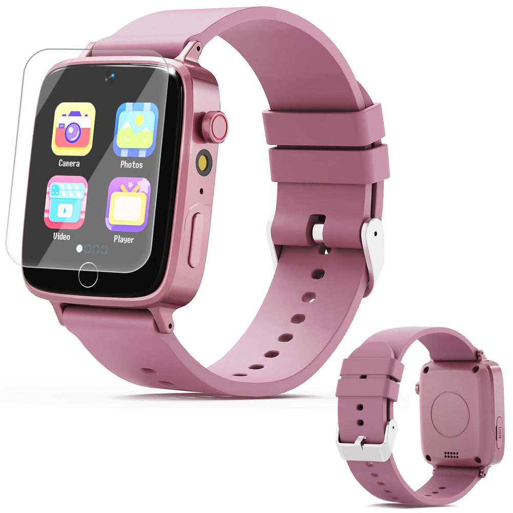 Vilicert Kids Games Watch pink front view, bright display for interactive learning.