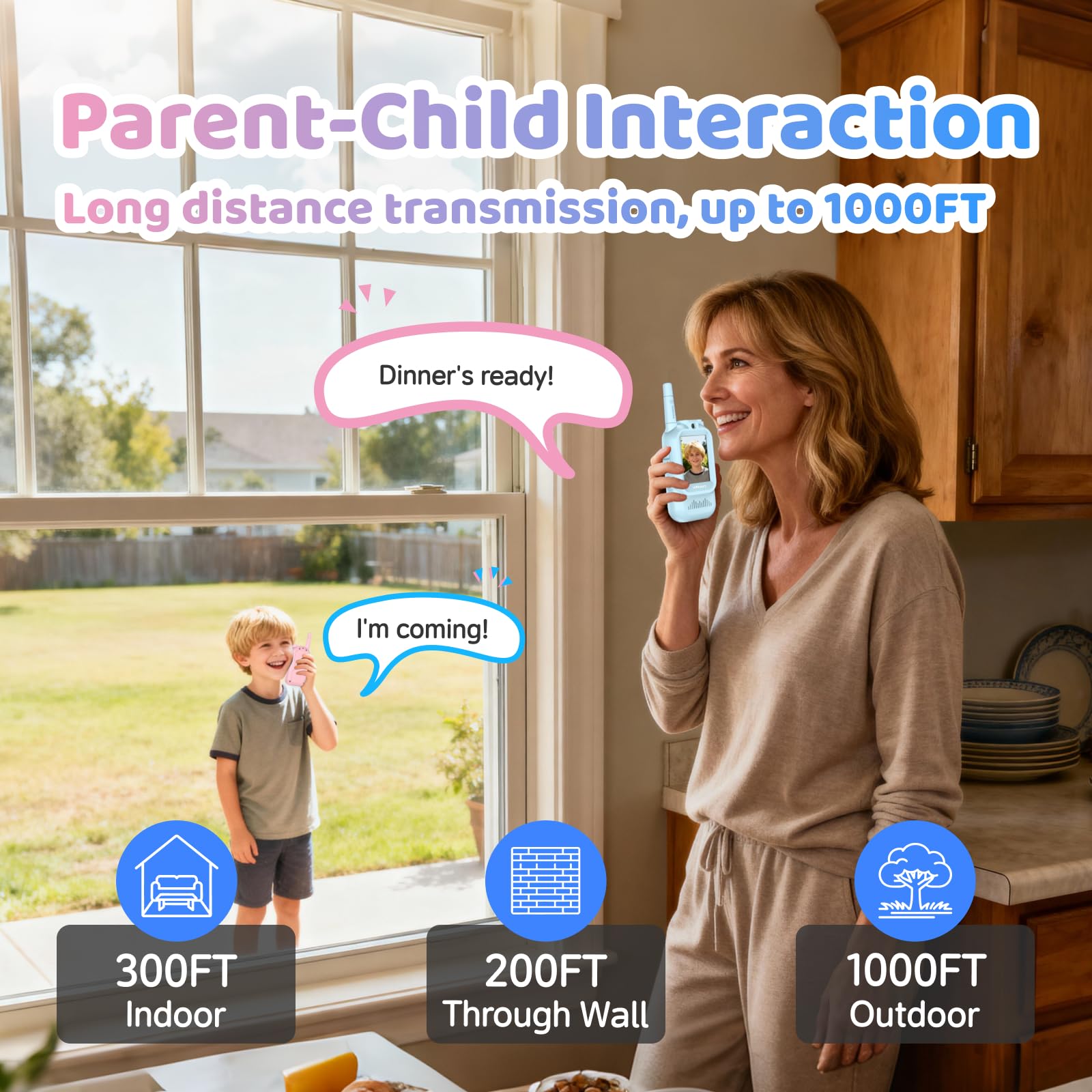 Vilicert video walkie talkies indoor range demo up to 100 meters for home use.