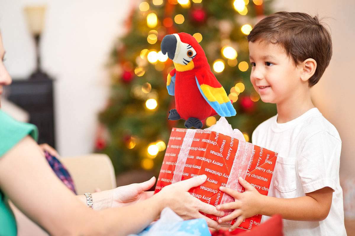 Vincilee Talking Parrot red in-use scene demonstrates child-friendly interactive play.