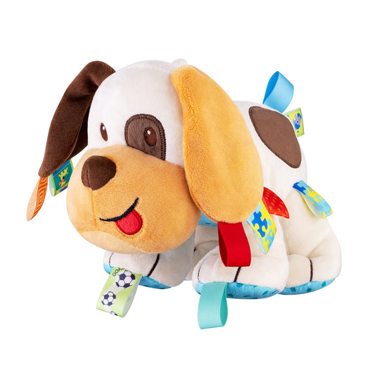 VINEGO baby tags plush dog toy front view with soft fabric and embroidery