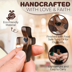 VINETEN wooden handheld prayer cross ideal for pocket or meditation