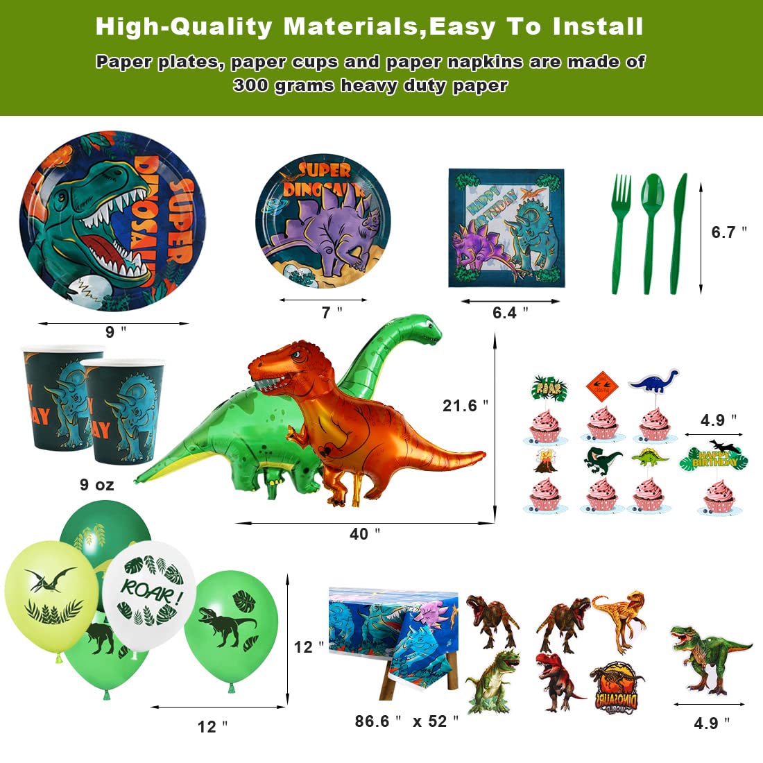 Vinfo dinosaur napkins with vivid patterns matching the theme.