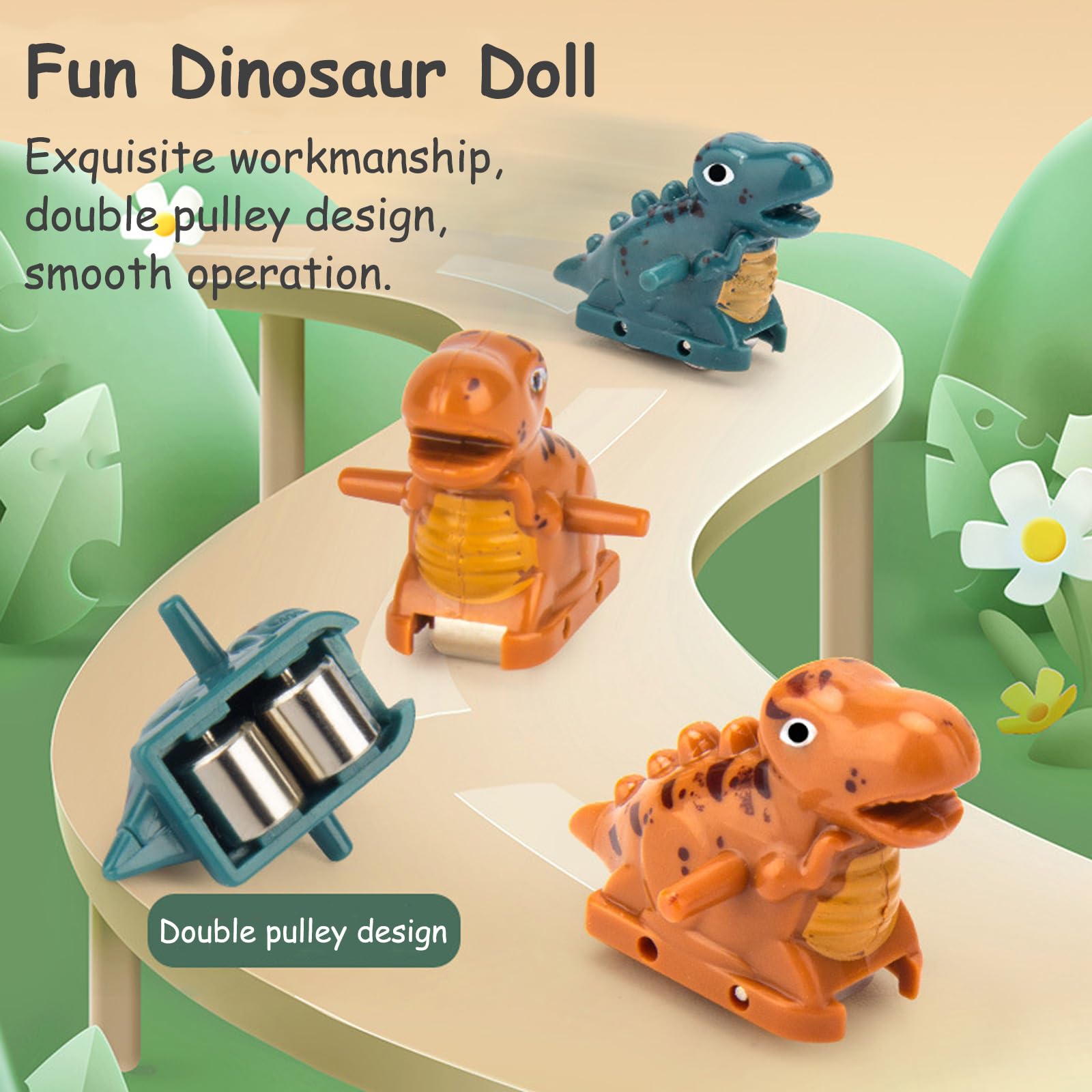 Vingtank dinosaur group with upbeat music inviting shared play and coordination.