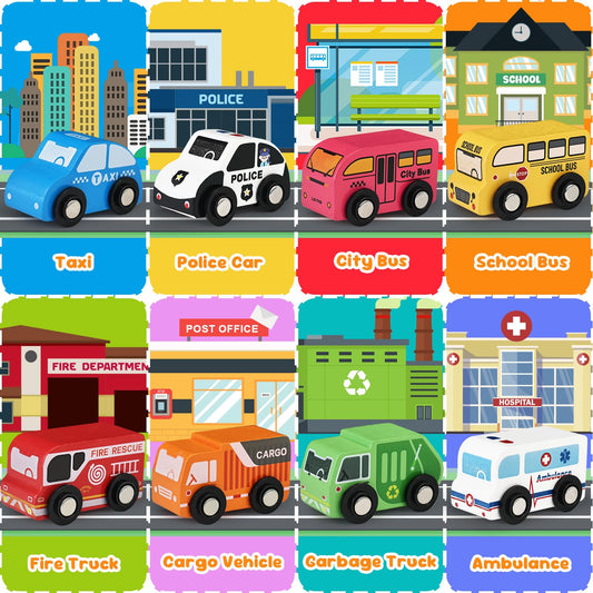 Vinkp wooden car toys for toddler boys with durable, smooth finish