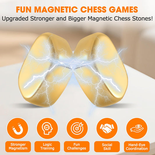 Close-up of golden magnets on the Vinncalri chess stones.