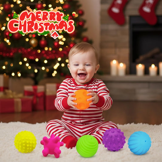 Vintage3 squeeze-and-grasp baby balls improve hand coordination.