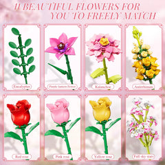 VINTOP Flowers Bouquet Building Set eucalyptus leaves adds natural texture to arrangements.