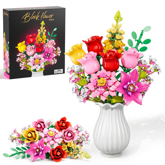 VINTOP Flowers Bouquet Building Set pink roses for colorful, maintenance-free display.