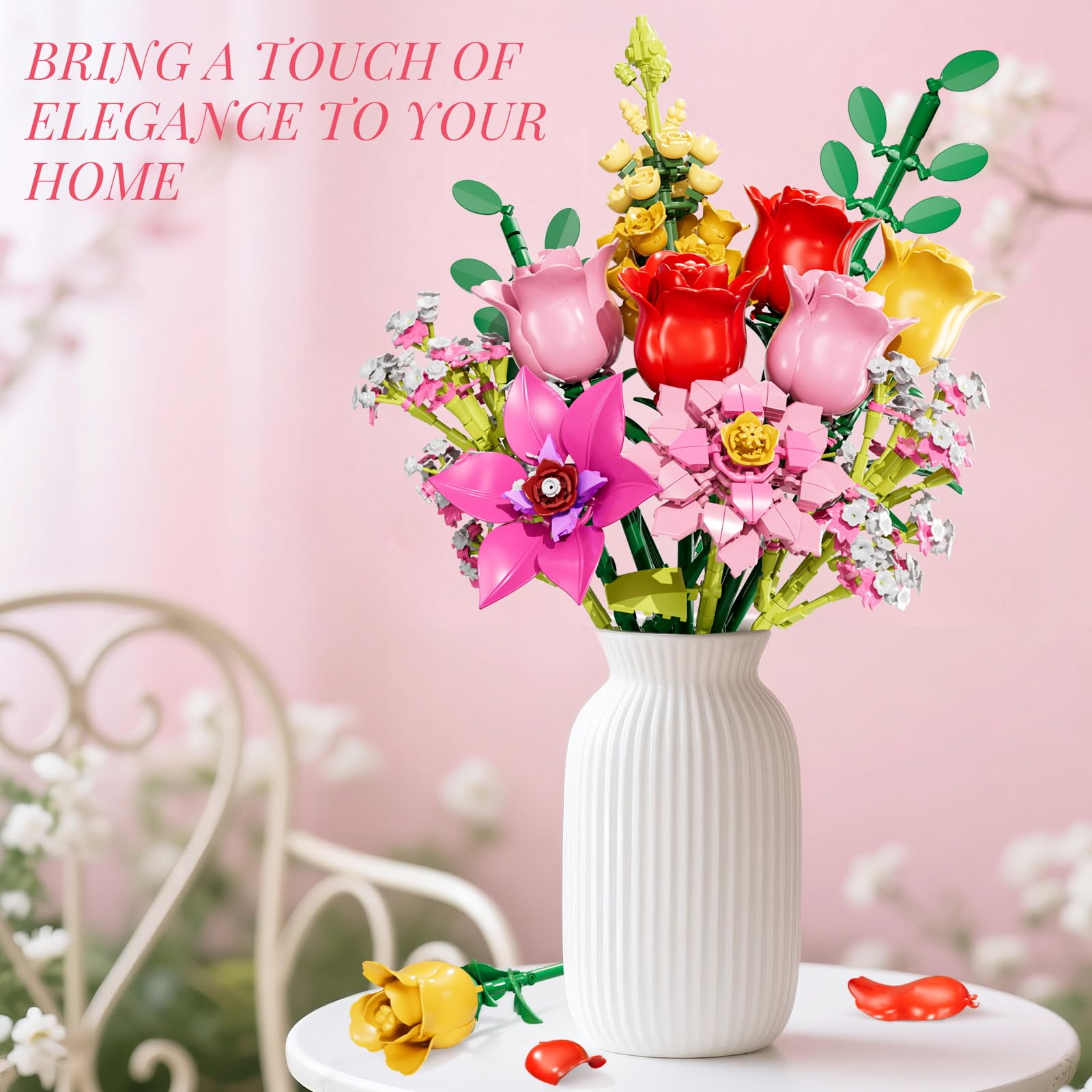 VINTOP Flowers Bouquet Building Set red roses offers elegant, reusable arrangement ideas.