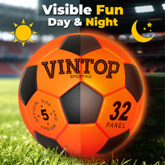 VINTOP glow soccer ball air pump included for quick inflation.