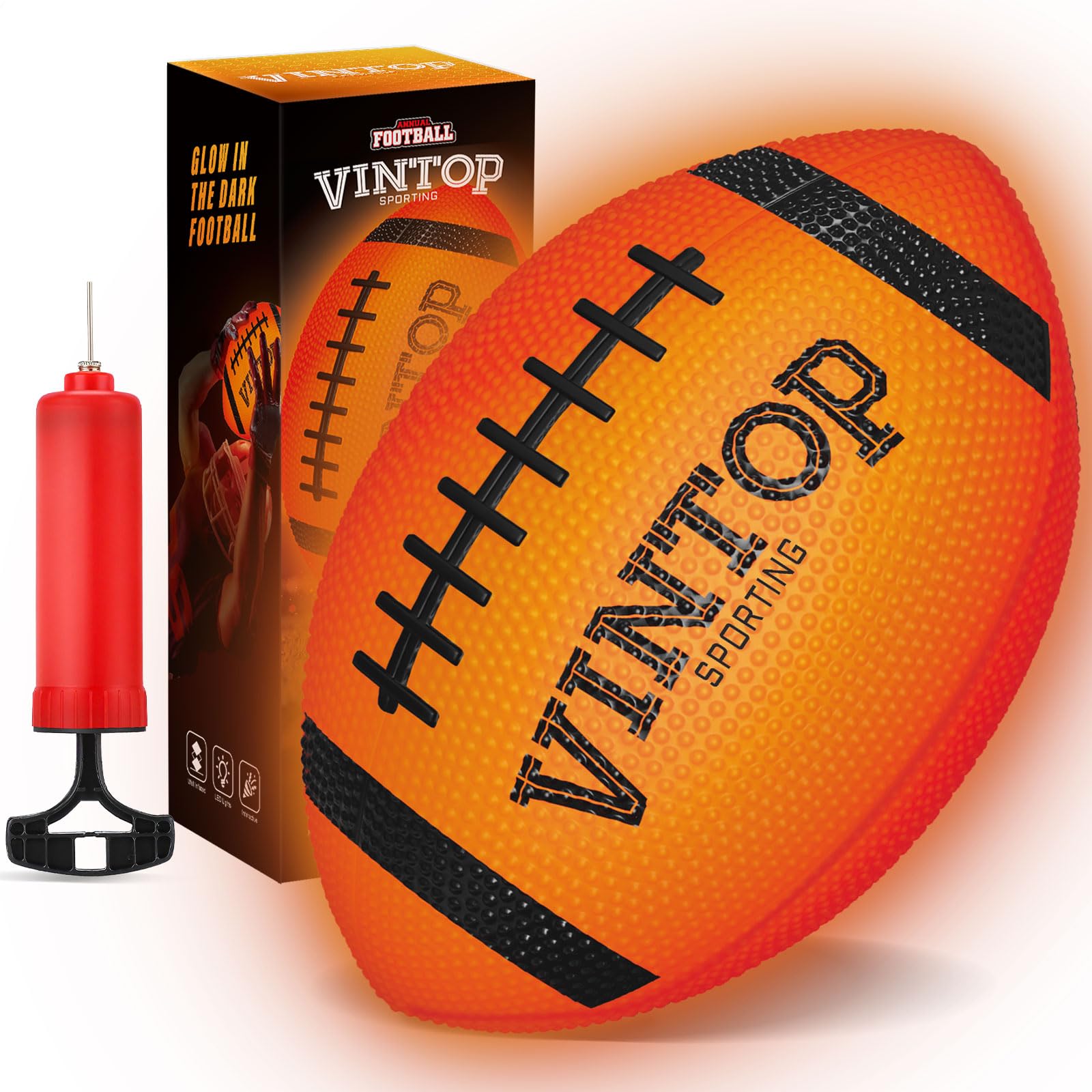 VINTOP Light Up Football front glow keeps passes visible for night play.