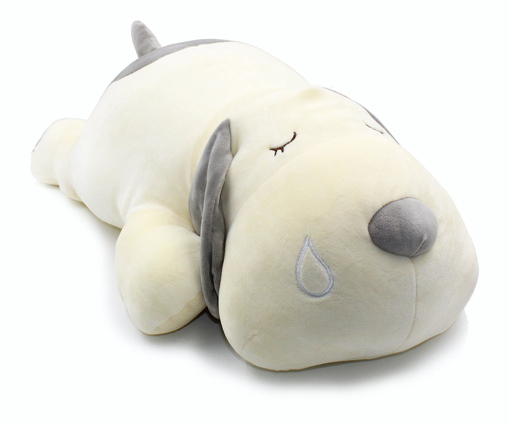 Vintoys plush dog gray close up highlights soft texture and safe materials