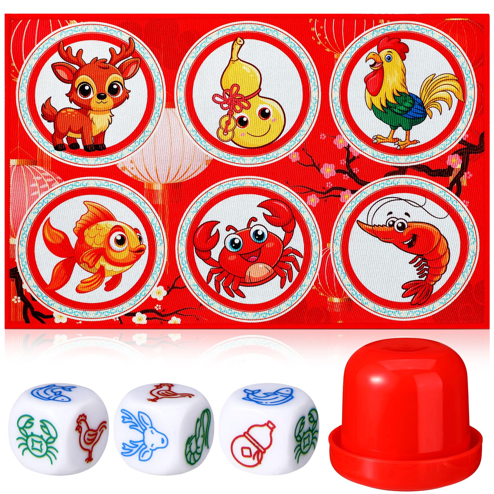VioraWhite BAU Cua dice game mat, front view with six-animal design for Lunar New Year gatherings.