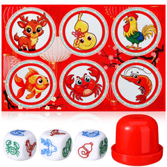 VioraWhite BAU Cua dice game mat, front view with six-animal design for Lunar New Year gatherings.