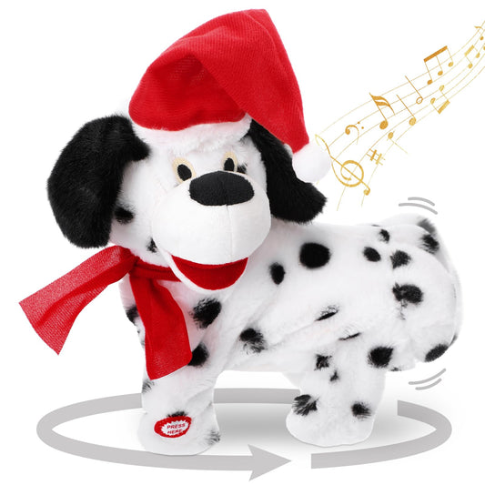 VioraWhite singing dog Christmas toy in festive colors with interactive features.