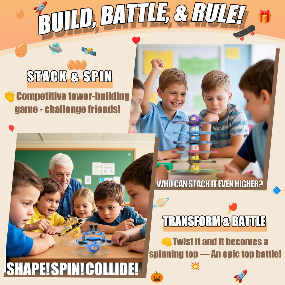 Vipctery stacking fidget play showcases highest-stack challenge and stress relief potential.