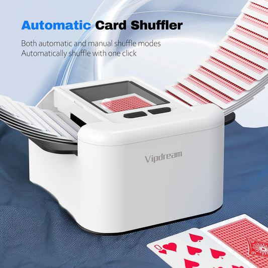 Vipdream Automatic Card Shuffler shuffles 2 decks, ideal for party card games.