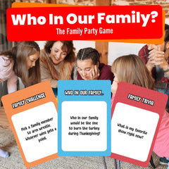 Viral Studios Who in Our Family game night scene with friends laughing