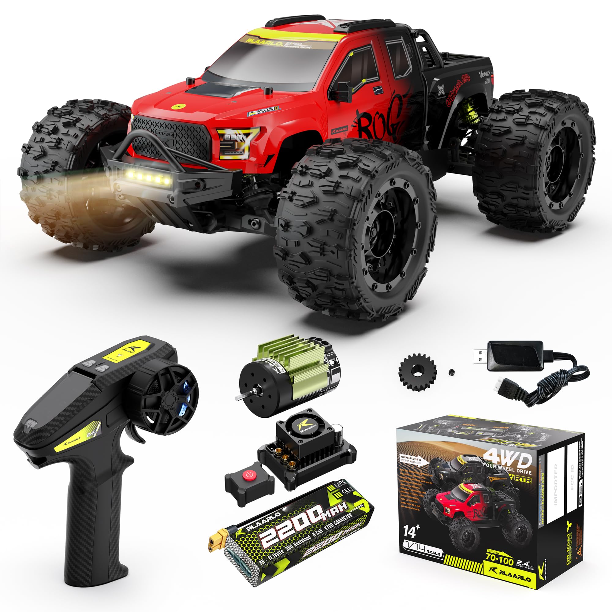 VIRCAS 1/14 brushless RC truck front view highlighting speed-ready design