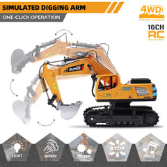 ViRockSign excavator arm rotates 680 degrees for realistic digging action.