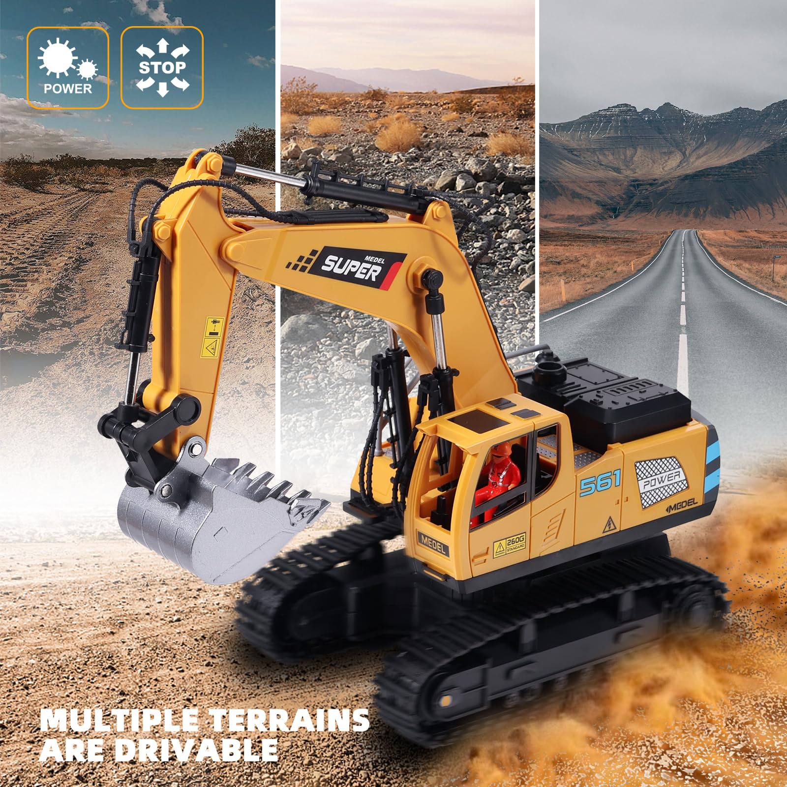 ViRockSign excavator shown in sandbox for outdoor adventure.
