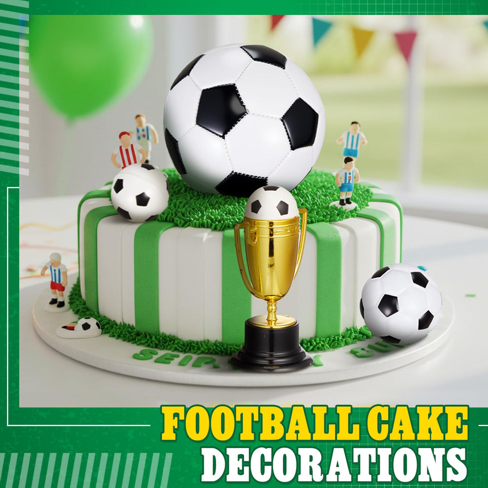 VioraWhite soccer-themed cake toppers set perfect for sports parties.
