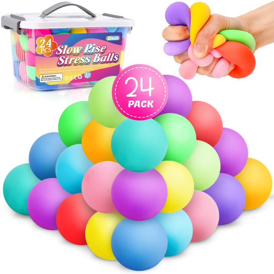 VISCOO 24-pack stress balls in a colorful gift box for classroom prizes.