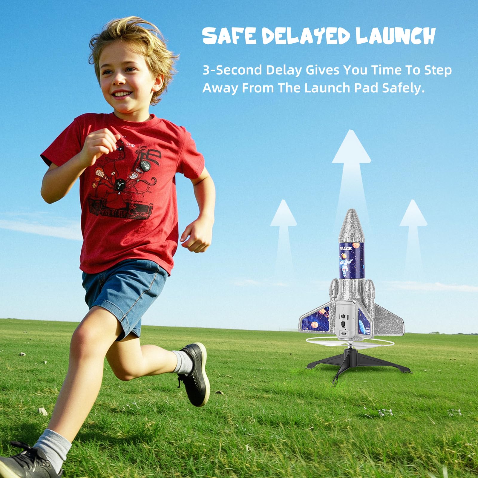Rechargeable battery powers multiple launches per charge for VisionX launcher.
