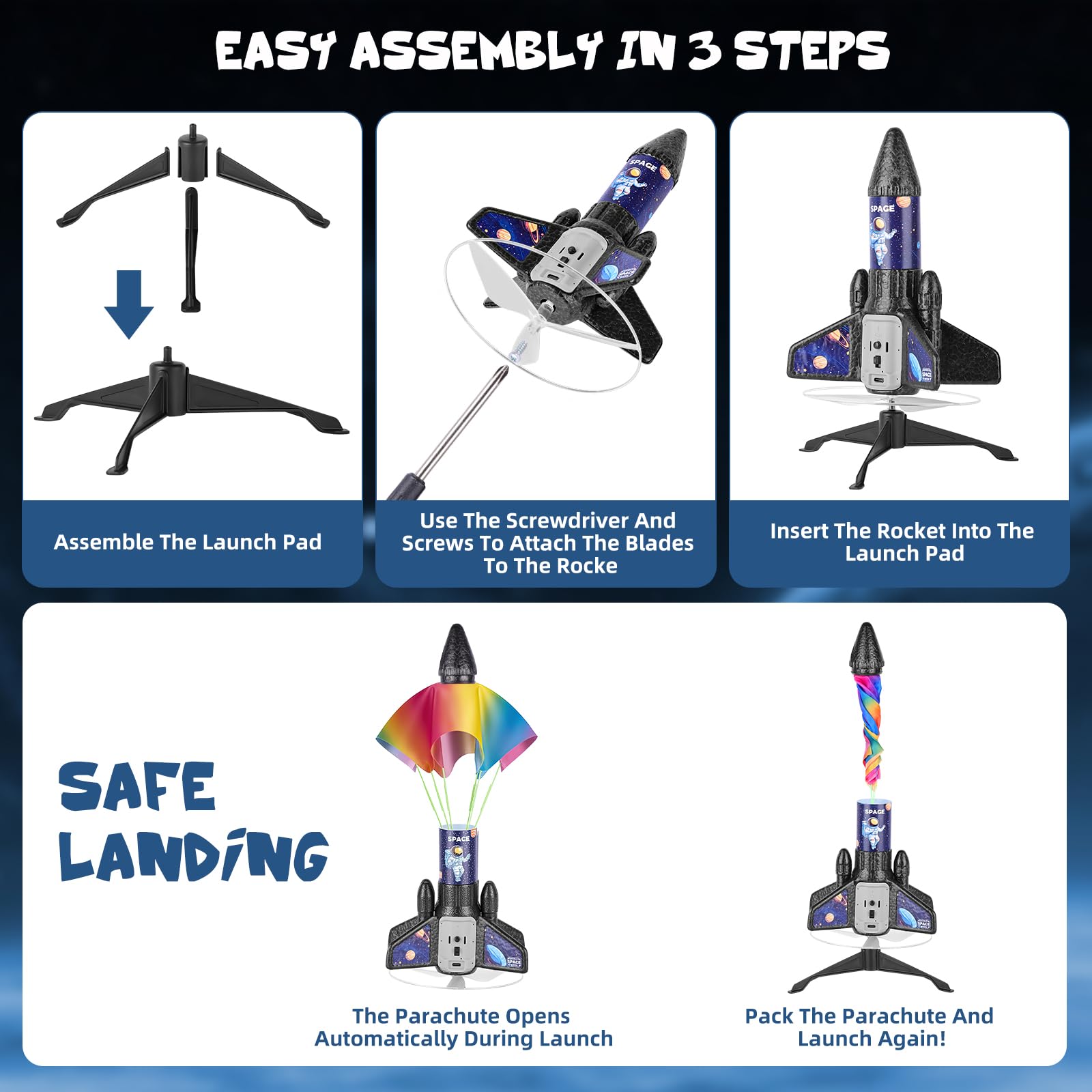 VisionX Rocket Launcher auto-parachute ensures safer descents during peak-height launches.