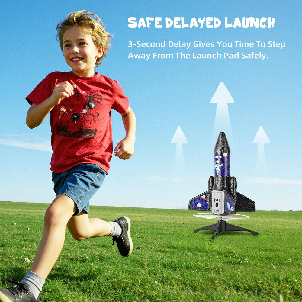 VisionX Rocket Launcher rechargeable battery powers quick, repeated flights.