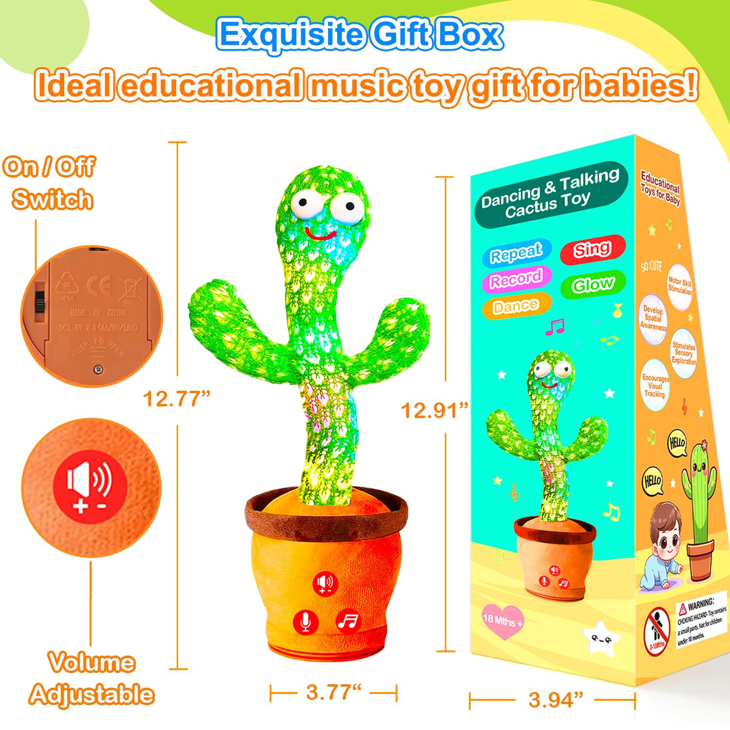 Vitosup cactus toy easy battery operation for parents.