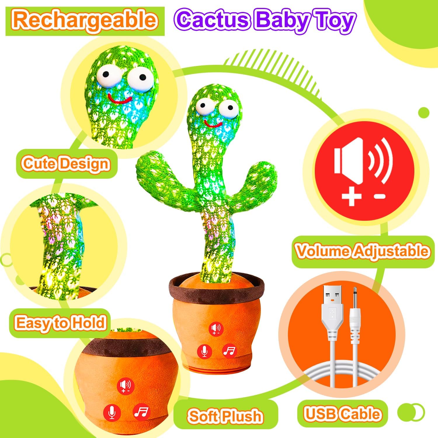 Vitosup safe eyes cactus toy features securely stitched details for worry-free cuddling