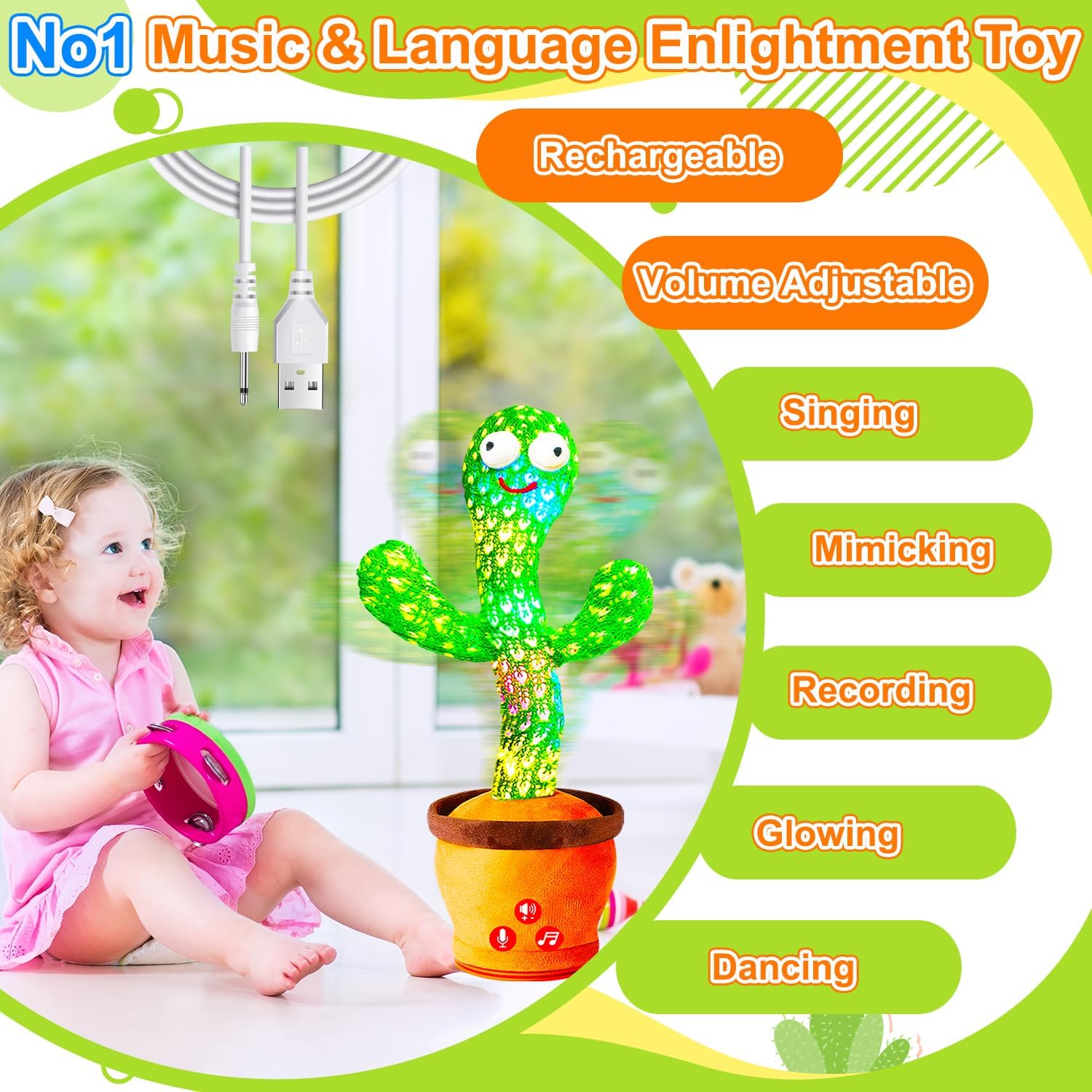 Vitosup talking cactus toy demonstrates friendly speech and imitates sounds to support interactive learning