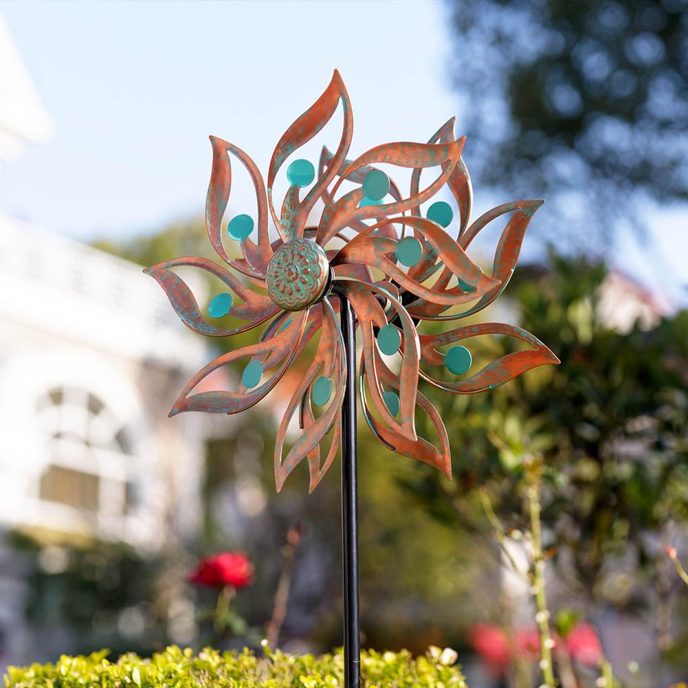 Viveta outdoor windmill sculpture enhances yard decor with kinetic charm