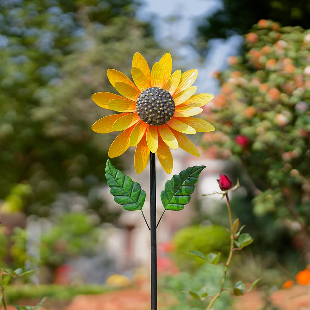Viveta sunflower wind spinner 56in with double-face blades for garden charm