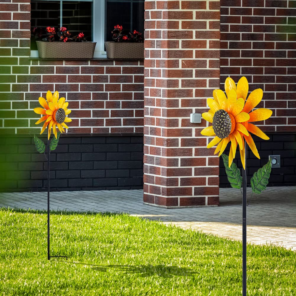 Viveta sunflower wind spinner withstands rain and snow for year-round display