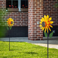Viveta sunflower wind spinner withstands rain and snow for year-round display