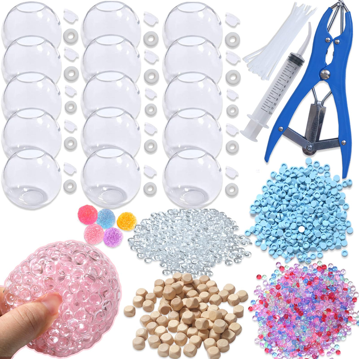 VIVIMAGIS DIY Stress Ball Kit front view shows transparent shells for easy customization