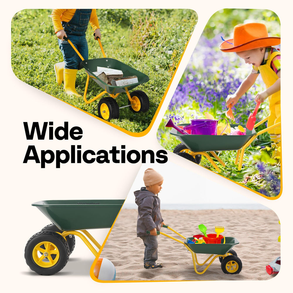 VIVOHOME wheelbarrow on grass demonstrates outdoor mobility and stability