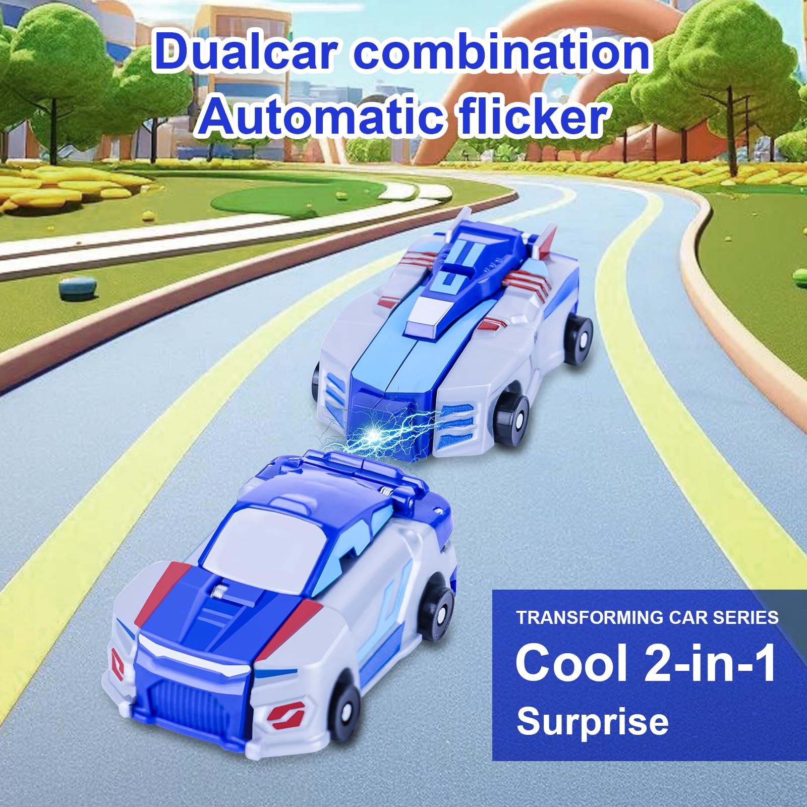 Vixiwi blue dinosaur car in dinosaur mode for creative play.