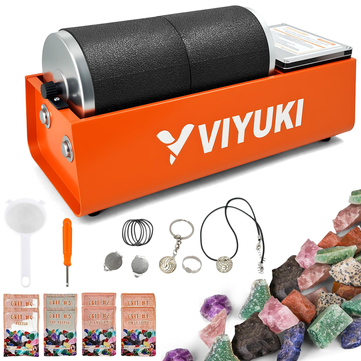 VIYUKI double-drum 6lb rock tumbler in action for smoother gemstones