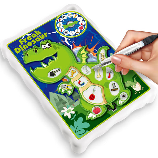 VIZIKN Dinosaur Operate Board Game board setup with colorful pieces to boost fine motor skills.