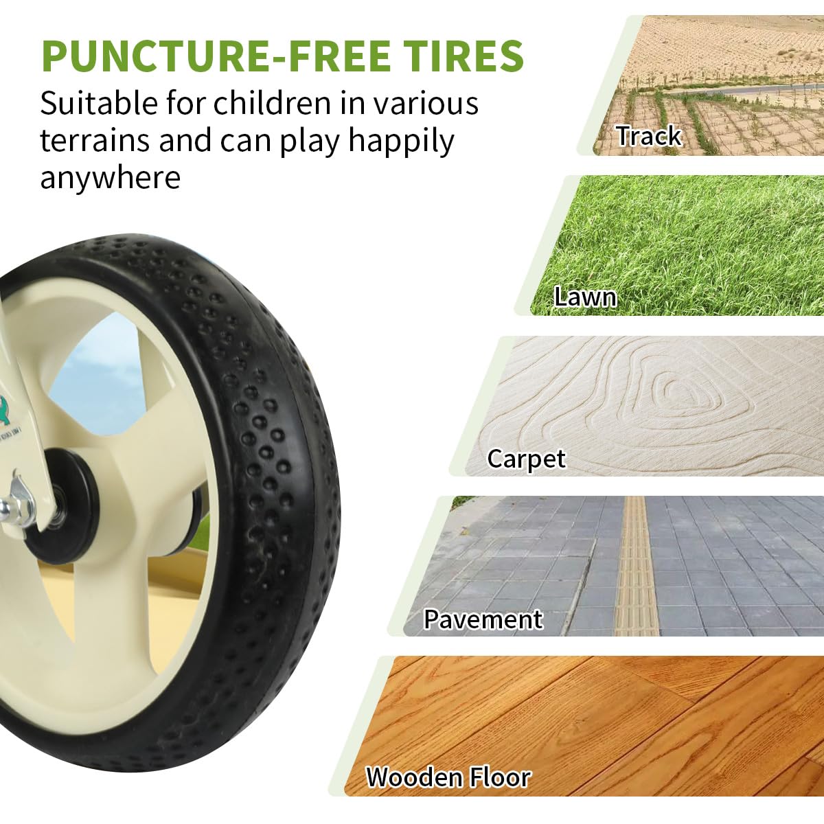 VIZZTY Dinosaur Tricycle rubber tires ensure a smooth ride on varied surfaces.
