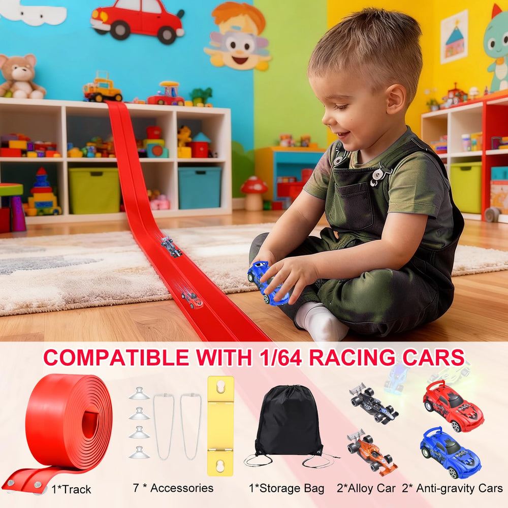 Vlkslasy red race track suitable for indoor fun on tables, windows, or doors.