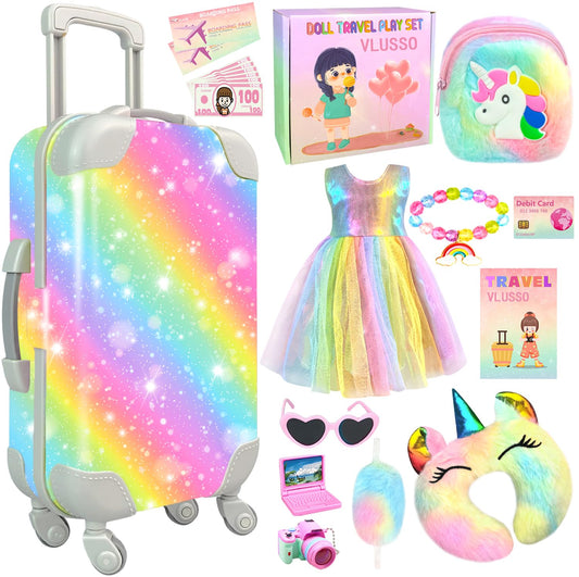 VLUSSO 18-inch doll travel case with wheels for easy transport.