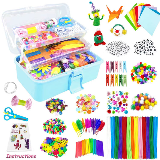 VLUSSO Arts and Crafts Kit overview showing all contents for kids.