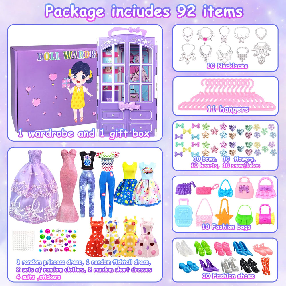 VLUSSO doll accessories set includes shoes and bags for styling