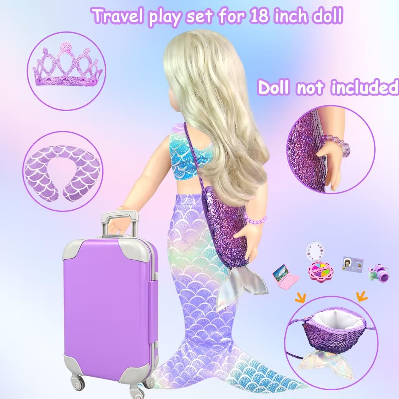 VLUSSO travel pillow provides cozy travel-style comfort for dolls.